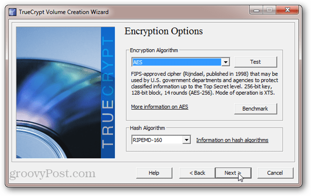 TrueCrypt-krypteringsalternativer: AES, SerpentFish, Twofish, Cascades