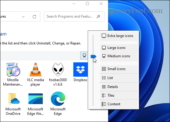 Endre kontrollpanel for appikonstørrelse Windows 11