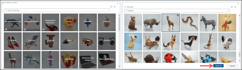 Søk og bla gjennom 3D -modeller i Microsoft Office
