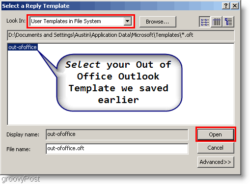 Outlook 2007 - Lag Outlook-regel, velg en mal