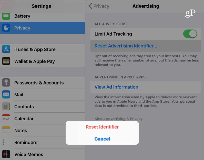Tilbakestill annonse-ID iOS