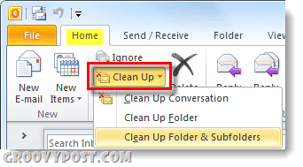rydd opp mappen eller samtalene dine i Outlook 2010