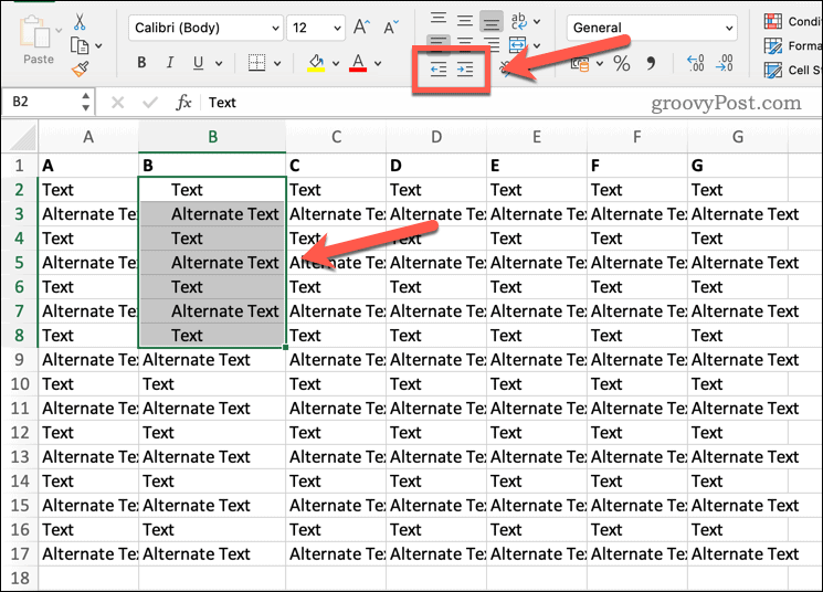 Innrykk tekst i Excel