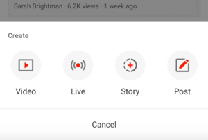 YouTube Create Story-knapp.