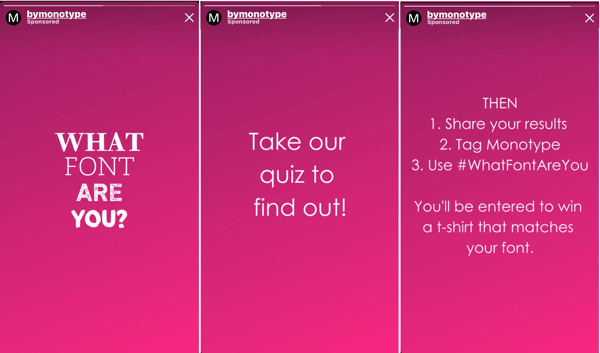 Hvordan forbedre Instagram-engasjementet, be om tilhenger-DMs, eksempel 2 på font quiz av Monotype
