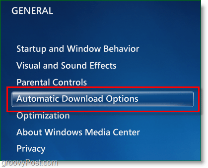 Windows 7 Media Center - klikk på automatiske nedlastingsalternativer