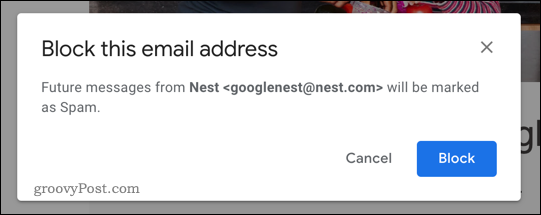 Blokkeringsknapp i Gmail