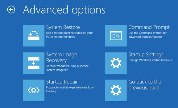 Avanserte oppstartsalternativer Windows 10
