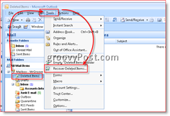 Bilde av hvordan du gjenoppretter slettede elementer i Outlook 2007