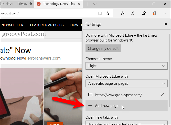 Klikk på Legg til ny side i Edge