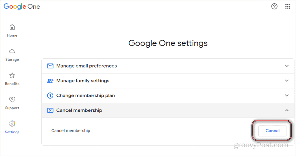 Google One kansellerer medlemskap