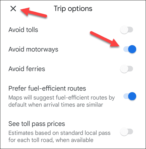 Unngå motorveier i Google Maps på mobil