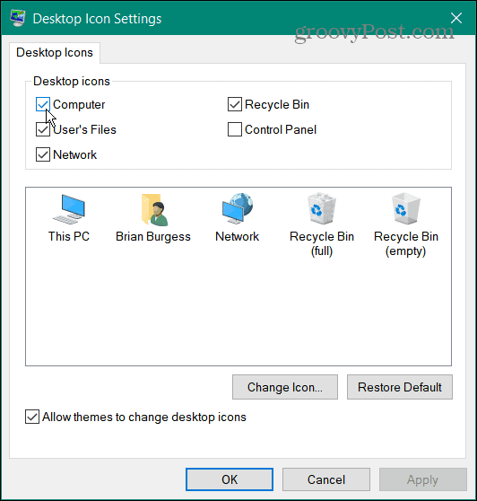 ikoner gjenoppretter skrivebordsikoner på Windows