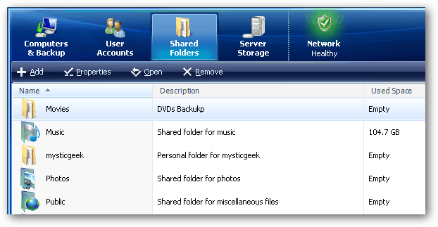 Lag Windows Home Server-delte mapper