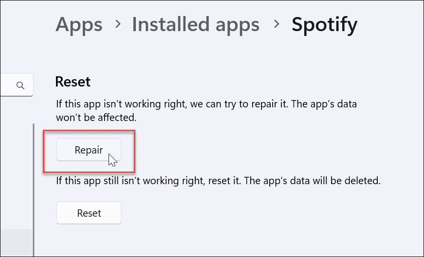 reparer spotify-appen