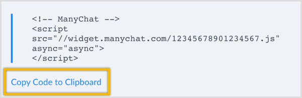 ManyChat Kopier kode til utklippstavlen