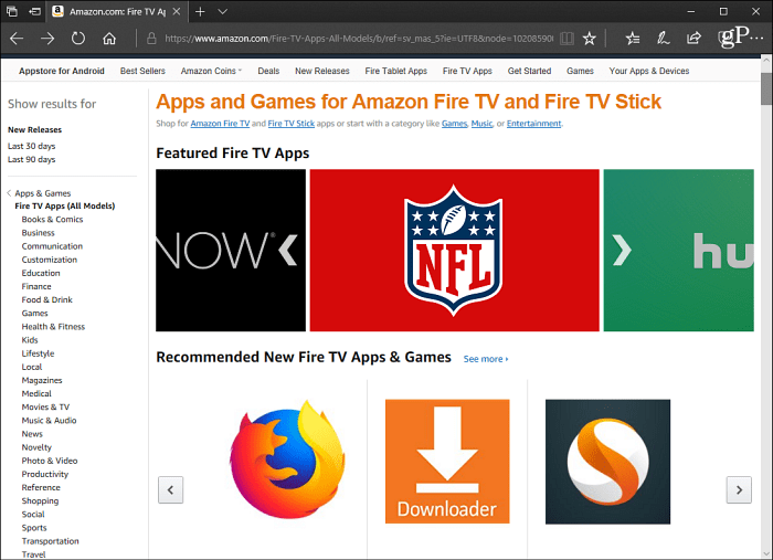 Apps Fire TV Amazon nettsted