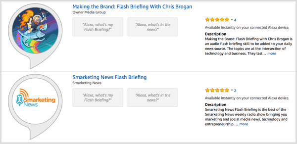 Søk etter flash-orienteringer i Alexa Skill Store.