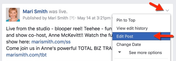 facebook live rediger innlegg