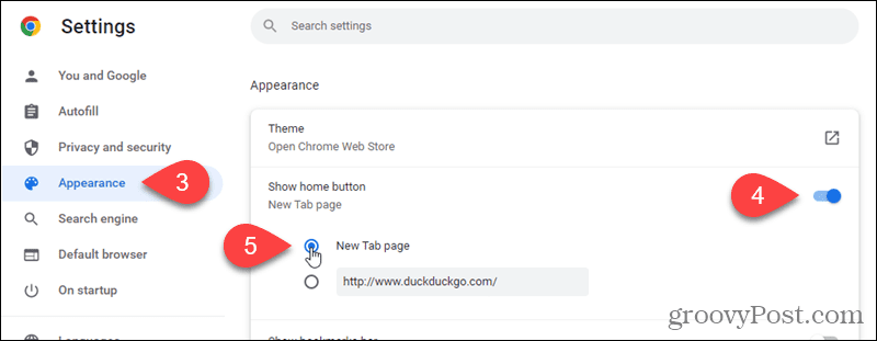 Vis Hjem-knappen i Chrome og la Hjem-knappen åpne siden Ny fane