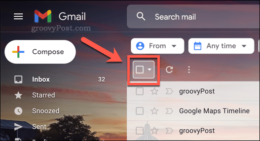 Avmerkingsboksikonet for å velge e-poster i Gmail