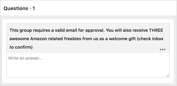 Be potensielle Facebook-gruppemedlemmer om å oppgi e-postadressen i bytte mot en freebie.
