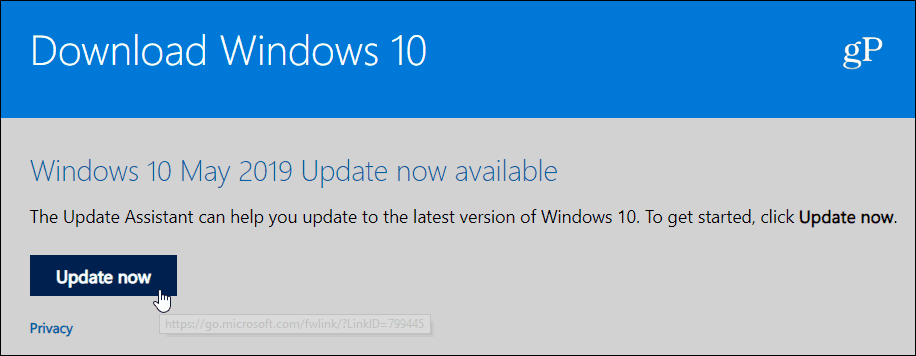 Oppdater Windows 10 1903 Mai 2019-oppdatering