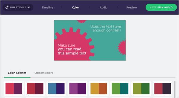 Velg en fargepalett for din Biteable-video, eller lag din egen.