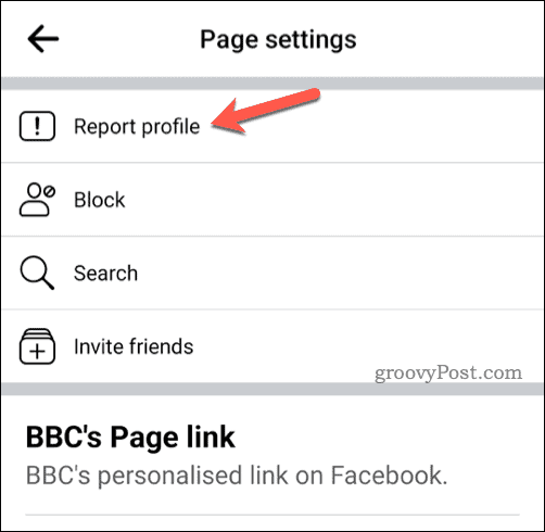 Rapporter profilknapp på Facebook-mobil