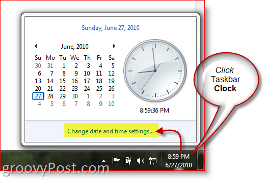 Windows 7 viser klokke fra oppgavelinjen