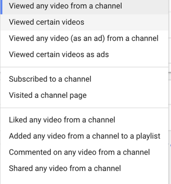 Hvordan sette opp en YouTube-annonsekampanje, trinn 27, angi spesifikk brukerhandling for remarketing