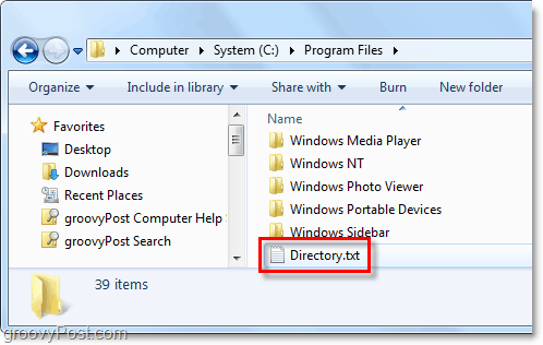 en directory.txt-fil opprettes på Windows-systemet ditt