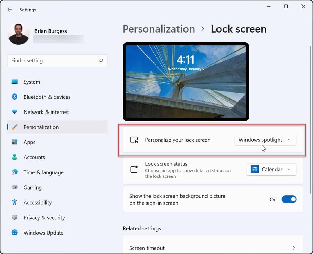 Tilpass låseskjermen Windows 11
