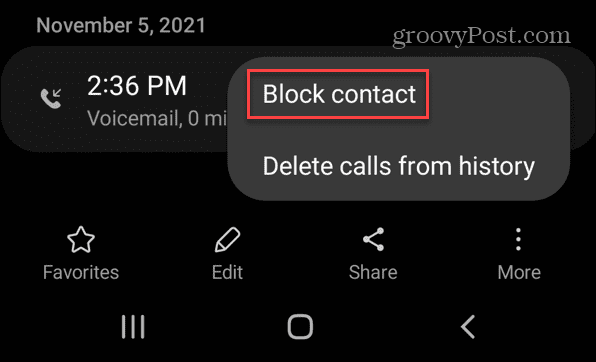 Blokker et nummer på Android