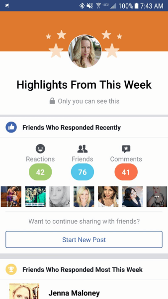 Facebook deler brukerkontoen "Høydepunkter" for utvalgte personlige profiler.