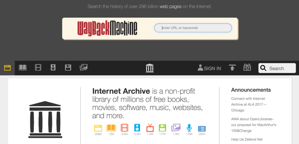 Nettsteder som Way Back Machine kan fange innhold fra sosiale medier som søkemotorer indekserer.