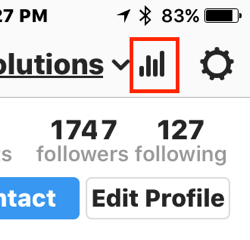 Trykk på stolpediagramikonet for å få tilgang til Instagram Insights.