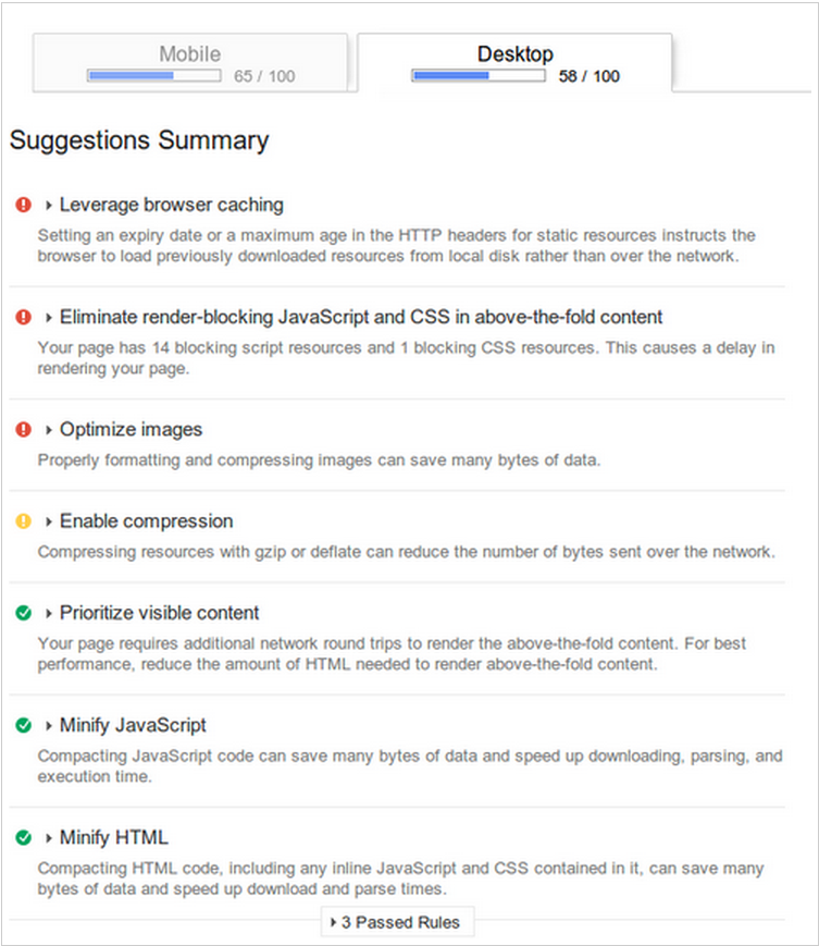 google analytics speed suggestion report
