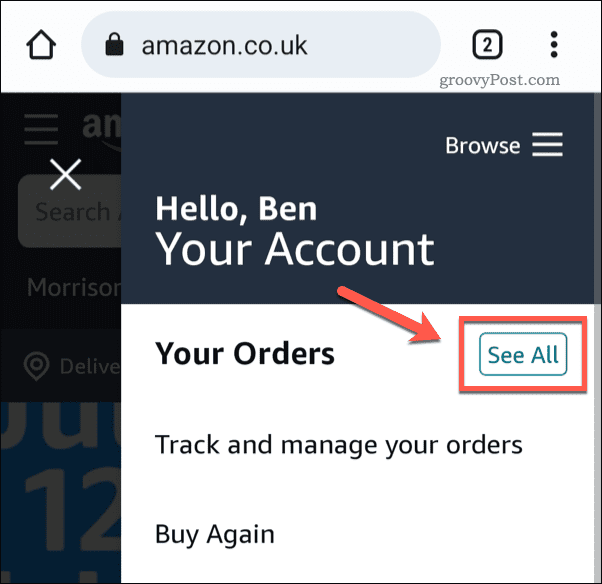 Se alle bestillinger på Amazon mobil