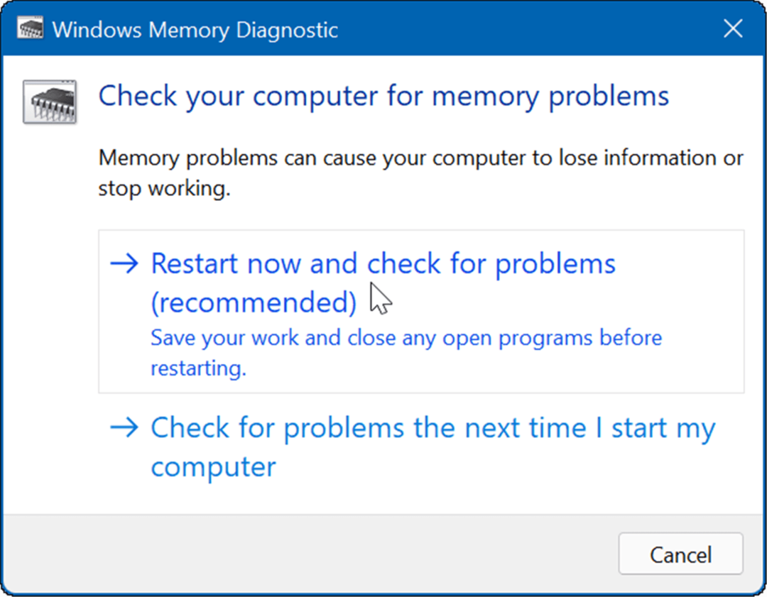 Windows minnediagnostisk start på nytt og sjekk