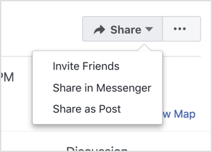 Markedsfør Facebook-arrangementet ditt ved å invitere venner og dele det via Messenger og som et innlegg.