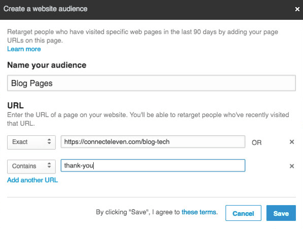 Du kan legge til flere nettadresser for å målrette med LinkedIn Matched Audiences.