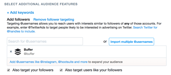 Du kan målrette annonsen din til følgere av en annen Twitter-konto.