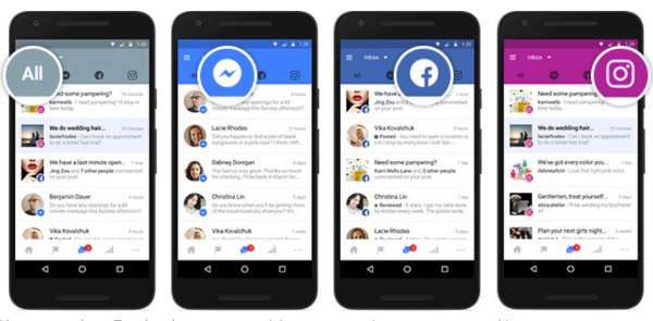 Facebook gjorde det mulig for bedrifter å koble sine Facebook-, Messenger- og Instagram-kontoer til en innboks slik at de kan administrere kommunikasjon på ett sted.