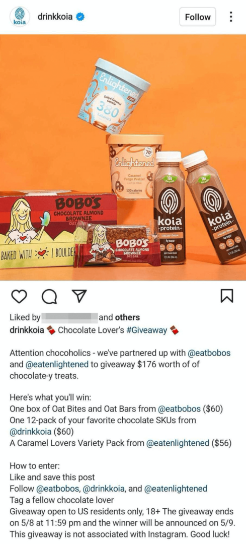 bilde av Instagram-bedriftsinnlegg med co-branded giveaway