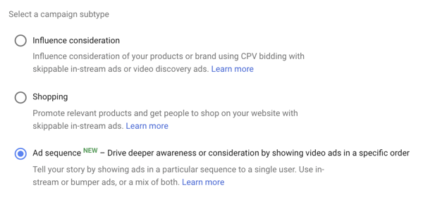 Hvordan sette opp en YouTube-annonsekampanje, trinn 39, alternativ for å angi annonsesekvensering