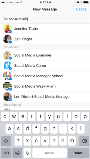 facebook messenger for forretningssøk