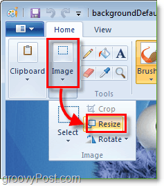 endre størrelse på bildet i maling i Windows 7 ved å klikke på bilde og deretter endre størrelse