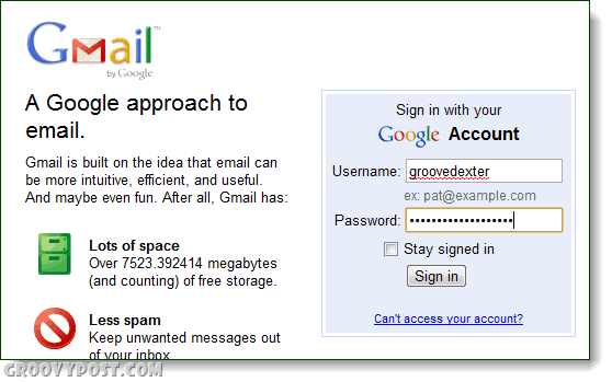 Gmail en tilnærming til pålogging via e-post