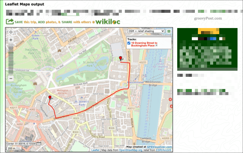 Et eksempel på kart opprettet ved hjelp av GPS Visualizer-tjenesten